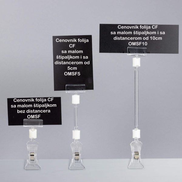 1. Cenovnik folija (CF) sa malom štipaljkom bez distancera, sa distancerom od 5cm i sa distancerom od 10cm (OMSF